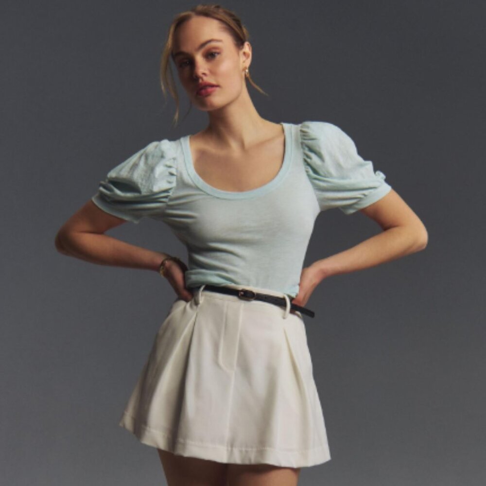 Brand New By Anthropologie Puff-Sleeve Scoop-Neck Top